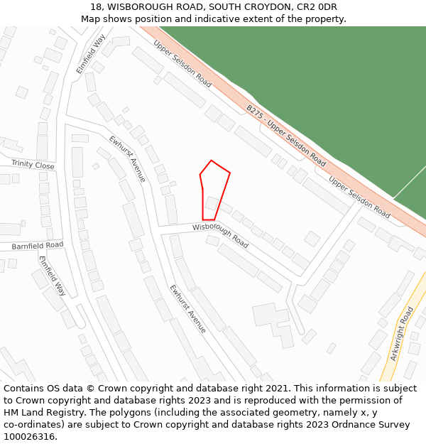 18, WISBOROUGH ROAD, SOUTH CROYDON, CR2 0DR: Location map and indicative extent of plot