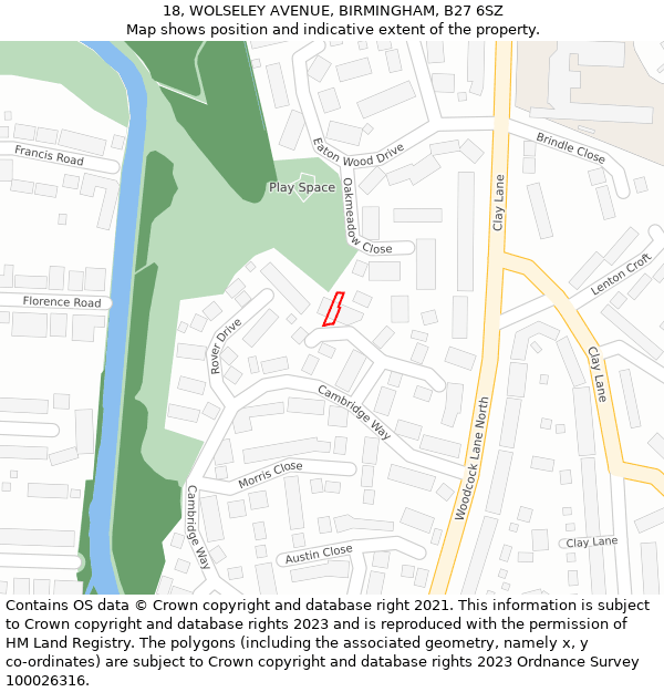 18, WOLSELEY AVENUE, BIRMINGHAM, B27 6SZ: Location map and indicative extent of plot