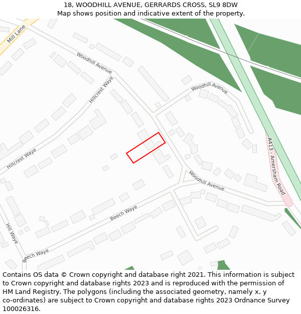 18, WOODHILL AVENUE, GERRARDS CROSS, SL9 8DW: Location map and indicative extent of plot