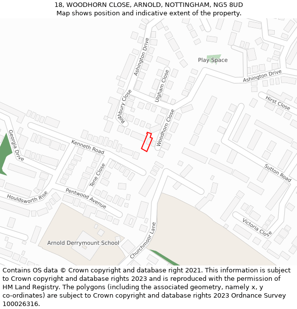 18, WOODHORN CLOSE, ARNOLD, NOTTINGHAM, NG5 8UD: Location map and indicative extent of plot