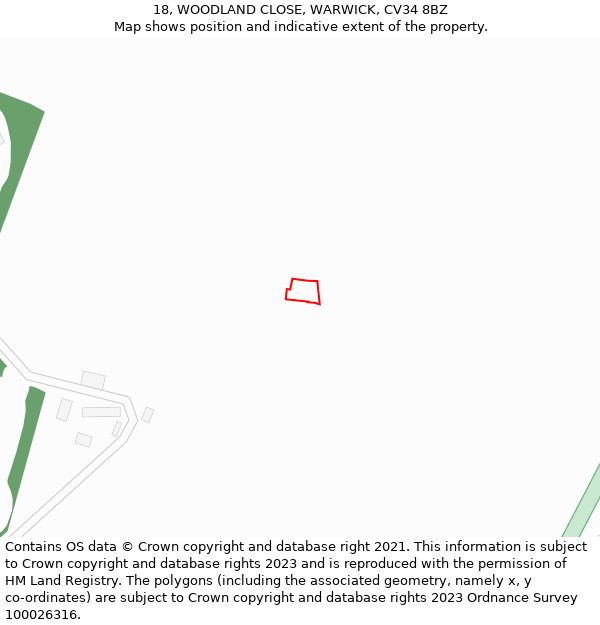 18, WOODLAND CLOSE, WARWICK, CV34 8BZ: Location map and indicative extent of plot