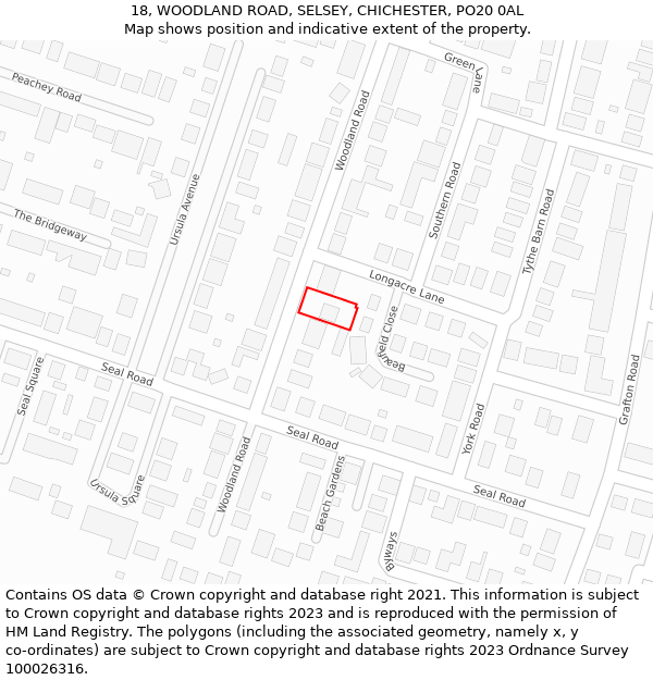 18, WOODLAND ROAD, SELSEY, CHICHESTER, PO20 0AL: Location map and indicative extent of plot