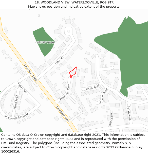 18, WOODLAND VIEW, WATERLOOVILLE, PO8 9TR: Location map and indicative extent of plot