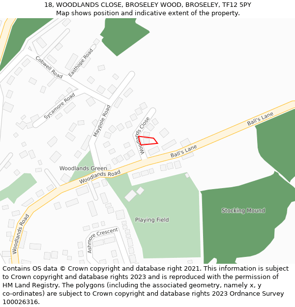 18, WOODLANDS CLOSE, BROSELEY WOOD, BROSELEY, TF12 5PY: Location map and indicative extent of plot