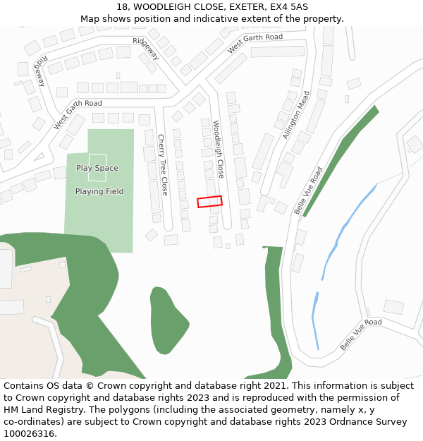 18, WOODLEIGH CLOSE, EXETER, EX4 5AS: Location map and indicative extent of plot