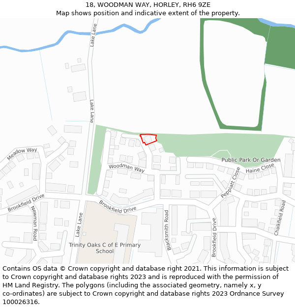 18, WOODMAN WAY, HORLEY, RH6 9ZE: Location map and indicative extent of plot