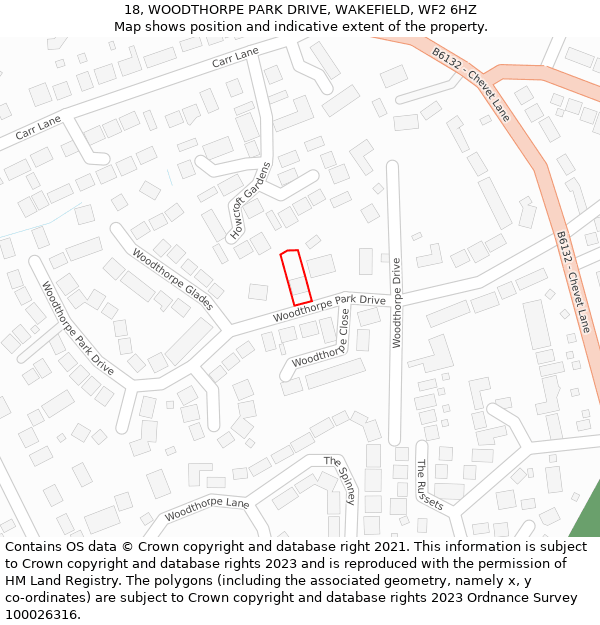 18, WOODTHORPE PARK DRIVE, WAKEFIELD, WF2 6HZ: Location map and indicative extent of plot