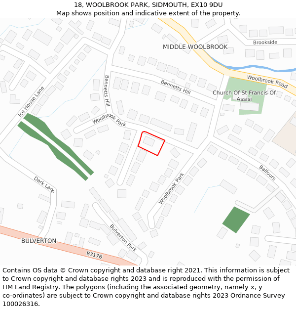 18, WOOLBROOK PARK, SIDMOUTH, EX10 9DU: Location map and indicative extent of plot