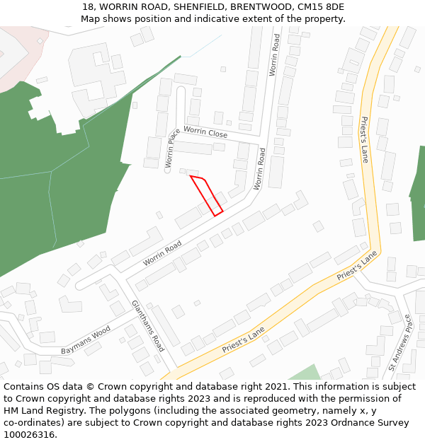 18, WORRIN ROAD, SHENFIELD, BRENTWOOD, CM15 8DE: Location map and indicative extent of plot