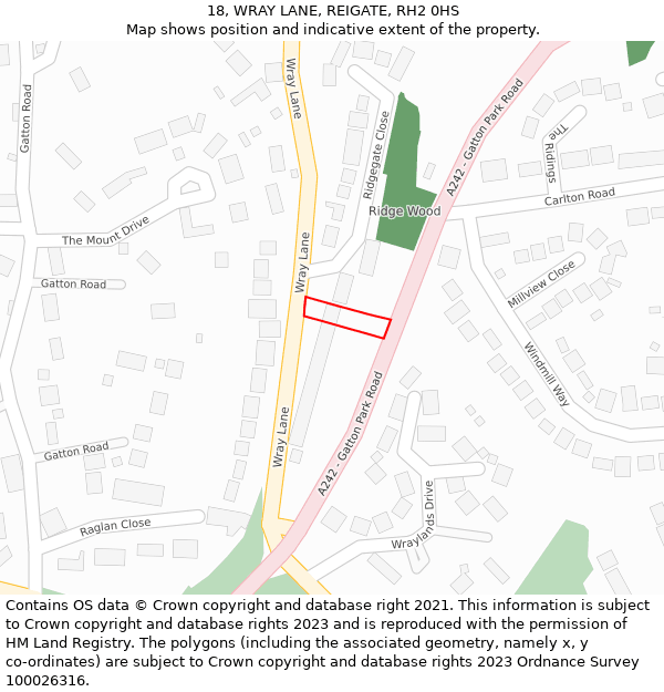 18, WRAY LANE, REIGATE, RH2 0HS: Location map and indicative extent of plot