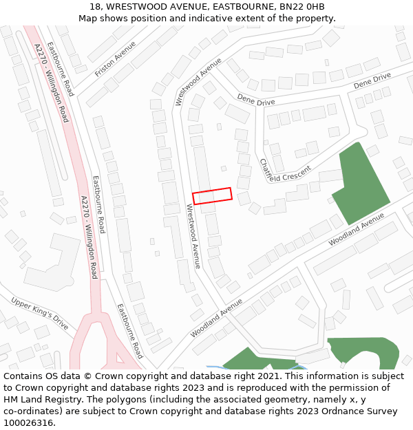 18, WRESTWOOD AVENUE, EASTBOURNE, BN22 0HB: Location map and indicative extent of plot