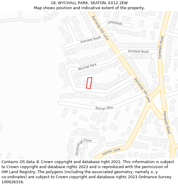 18, WYCHALL PARK, SEATON, EX12 2EW: Location map and indicative extent of plot