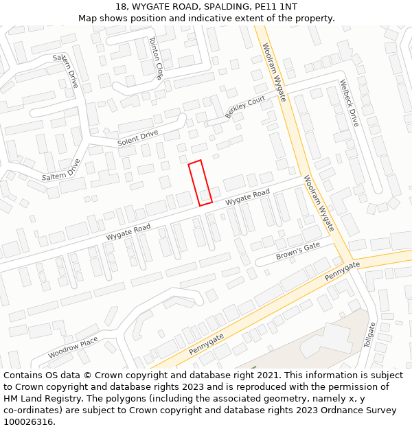 18, WYGATE ROAD, SPALDING, PE11 1NT: Location map and indicative extent of plot