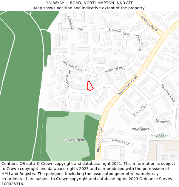 18, WYSALL ROAD, NORTHAMPTON, NN3 8TP: Location map and indicative extent of plot