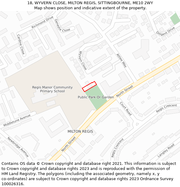 18, WYVERN CLOSE, MILTON REGIS, SITTINGBOURNE, ME10 2WY: Location map and indicative extent of plot