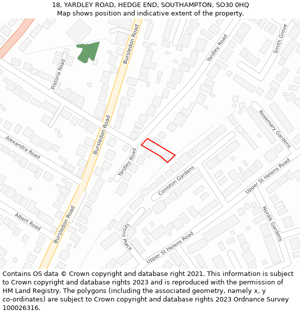 18, YARDLEY ROAD, HEDGE END, SOUTHAMPTON, SO30 0HQ: Location map and indicative extent of plot