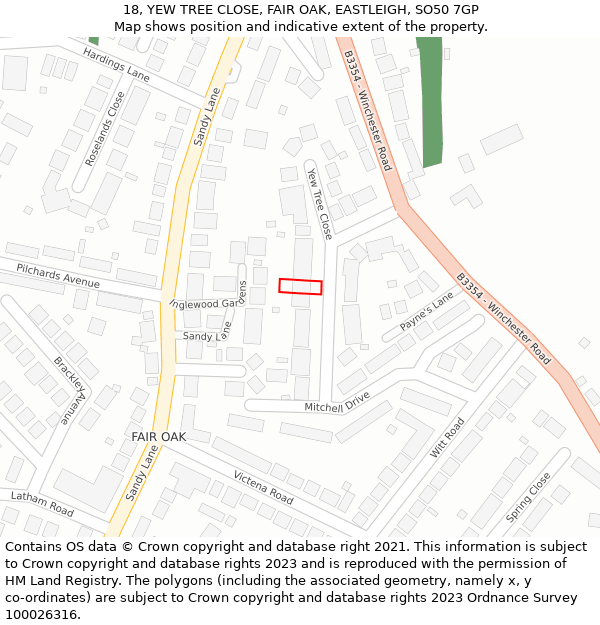 18, YEW TREE CLOSE, FAIR OAK, EASTLEIGH, SO50 7GP: Location map and indicative extent of plot