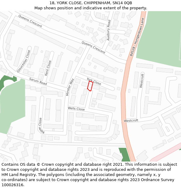 18, YORK CLOSE, CHIPPENHAM, SN14 0QB: Location map and indicative extent of plot