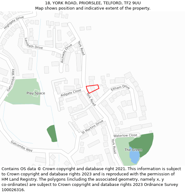 18, YORK ROAD, PRIORSLEE, TELFORD, TF2 9UU: Location map and indicative extent of plot