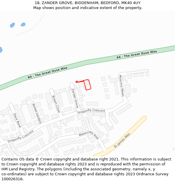 18, ZANDER GROVE, BIDDENHAM, BEDFORD, MK40 4UY: Location map and indicative extent of plot