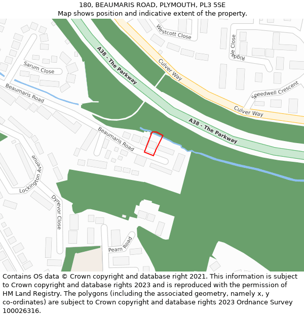 180, BEAUMARIS ROAD, PLYMOUTH, PL3 5SE: Location map and indicative extent of plot