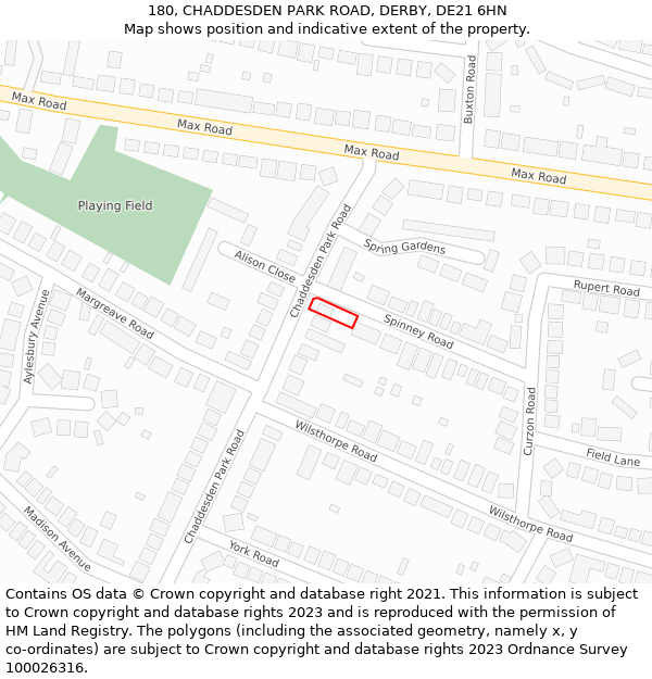 180, CHADDESDEN PARK ROAD, DERBY, DE21 6HN: Location map and indicative extent of plot