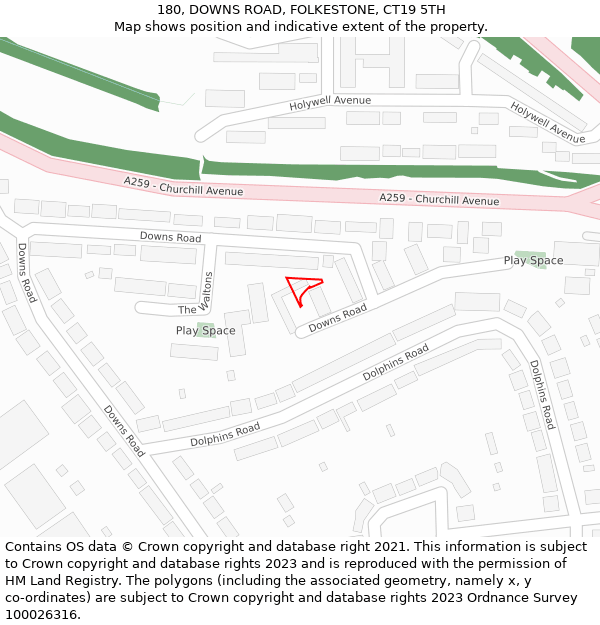 180, DOWNS ROAD, FOLKESTONE, CT19 5TH: Location map and indicative extent of plot