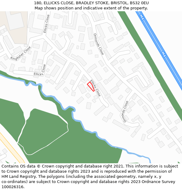 180, ELLICKS CLOSE, BRADLEY STOKE, BRISTOL, BS32 0EU: Location map and indicative extent of plot