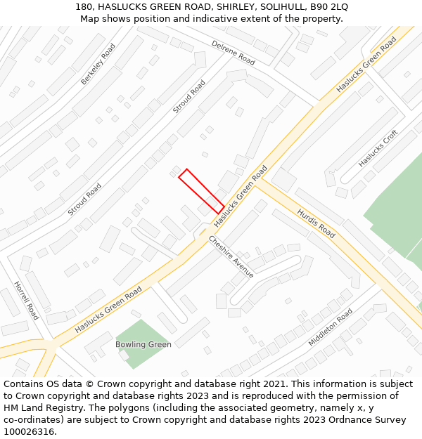 180, HASLUCKS GREEN ROAD, SHIRLEY, SOLIHULL, B90 2LQ: Location map and indicative extent of plot