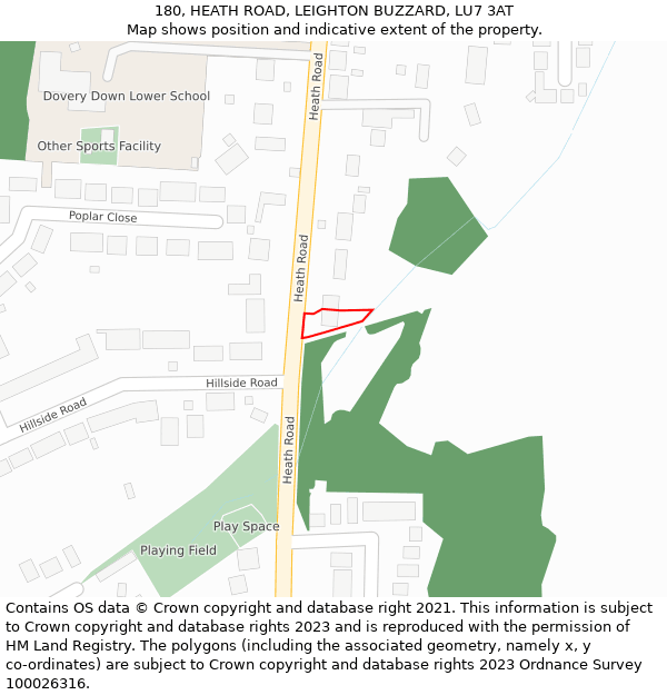180, HEATH ROAD, LEIGHTON BUZZARD, LU7 3AT: Location map and indicative extent of plot