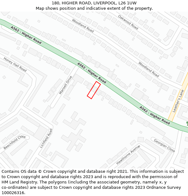 180, HIGHER ROAD, LIVERPOOL, L26 1UW: Location map and indicative extent of plot
