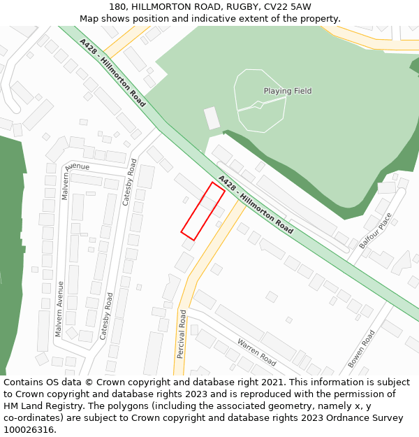180, HILLMORTON ROAD, RUGBY, CV22 5AW: Location map and indicative extent of plot