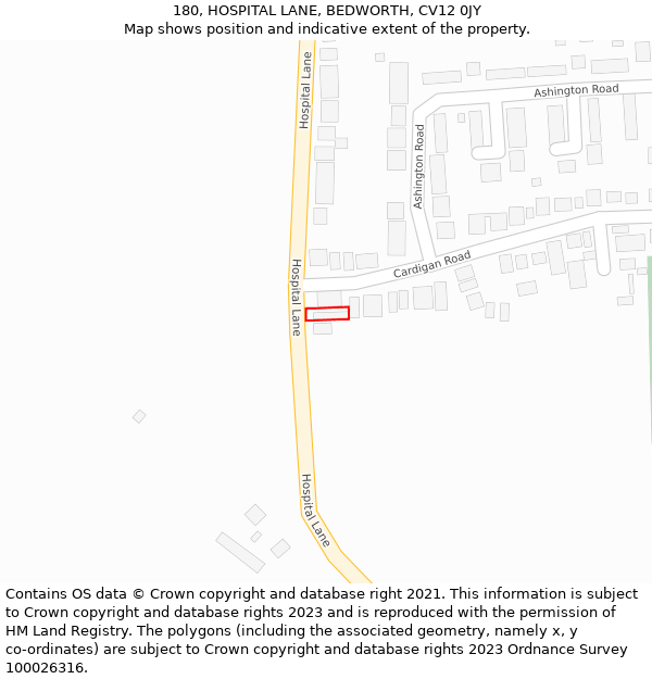 180, HOSPITAL LANE, BEDWORTH, CV12 0JY: Location map and indicative extent of plot