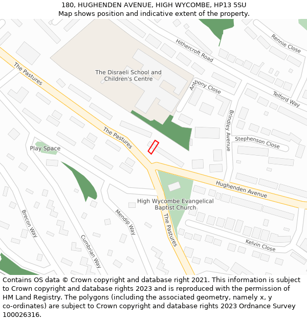 180, HUGHENDEN AVENUE, HIGH WYCOMBE, HP13 5SU: Location map and indicative extent of plot