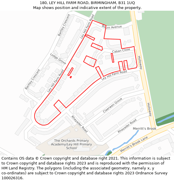 180, LEY HILL FARM ROAD, BIRMINGHAM, B31 1UQ: Location map and indicative extent of plot