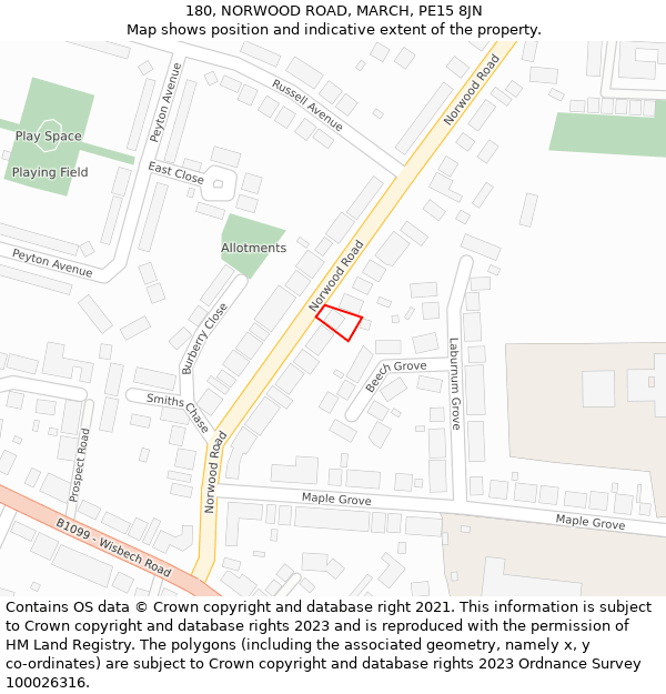 180, NORWOOD ROAD, MARCH, PE15 8JN: Location map and indicative extent of plot