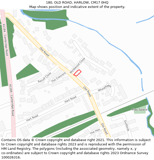 180, OLD ROAD, HARLOW, CM17 0HQ: Location map and indicative extent of plot
