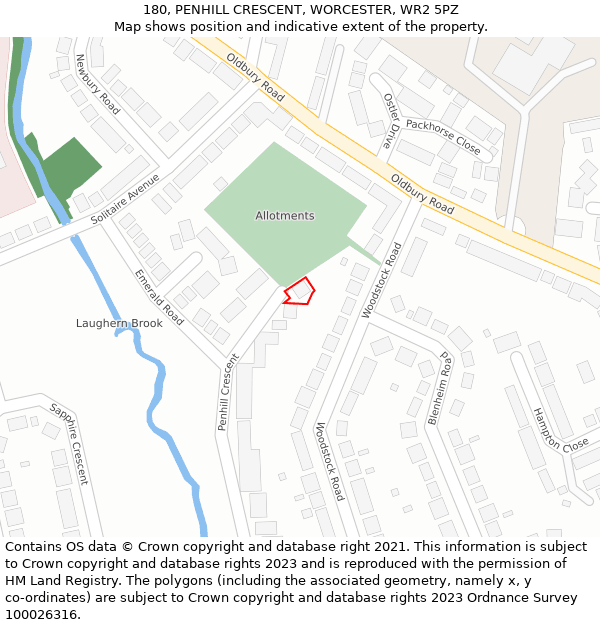 180, PENHILL CRESCENT, WORCESTER, WR2 5PZ: Location map and indicative extent of plot