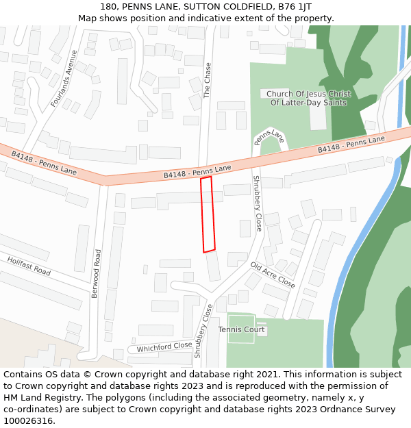 180, PENNS LANE, SUTTON COLDFIELD, B76 1JT: Location map and indicative extent of plot