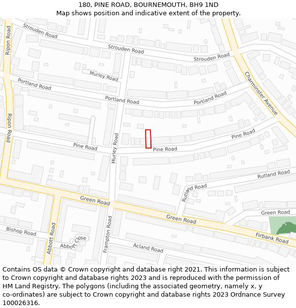 180, PINE ROAD, BOURNEMOUTH, BH9 1ND: Location map and indicative extent of plot