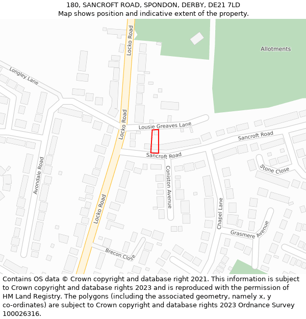 180, SANCROFT ROAD, SPONDON, DERBY, DE21 7LD: Location map and indicative extent of plot