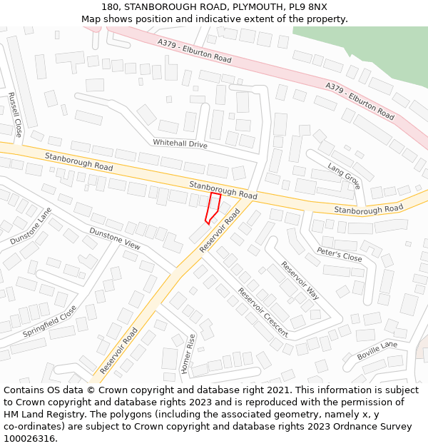 180, STANBOROUGH ROAD, PLYMOUTH, PL9 8NX: Location map and indicative extent of plot