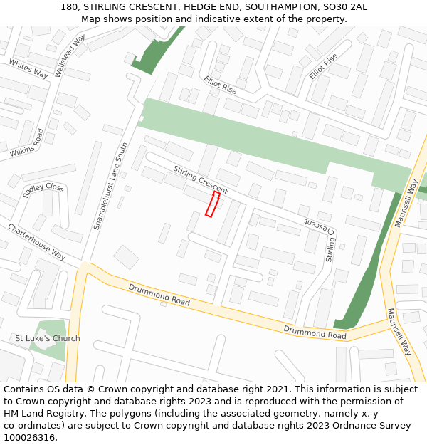 180, STIRLING CRESCENT, HEDGE END, SOUTHAMPTON, SO30 2AL: Location map and indicative extent of plot