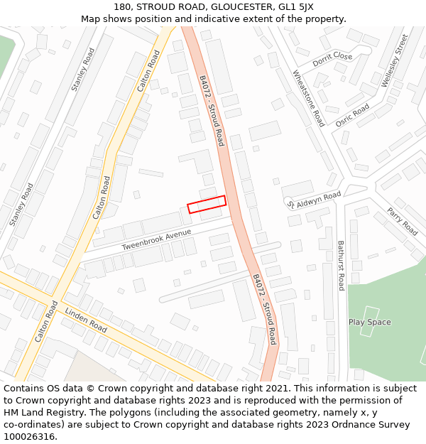 180, STROUD ROAD, GLOUCESTER, GL1 5JX: Location map and indicative extent of plot