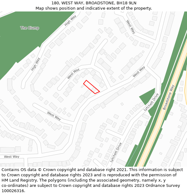 180, WEST WAY, BROADSTONE, BH18 9LN: Location map and indicative extent of plot