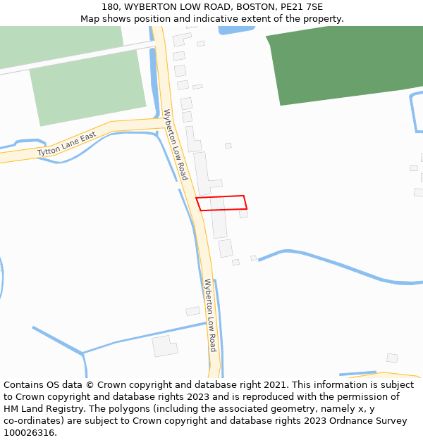 180, WYBERTON LOW ROAD, BOSTON, PE21 7SE: Location map and indicative extent of plot