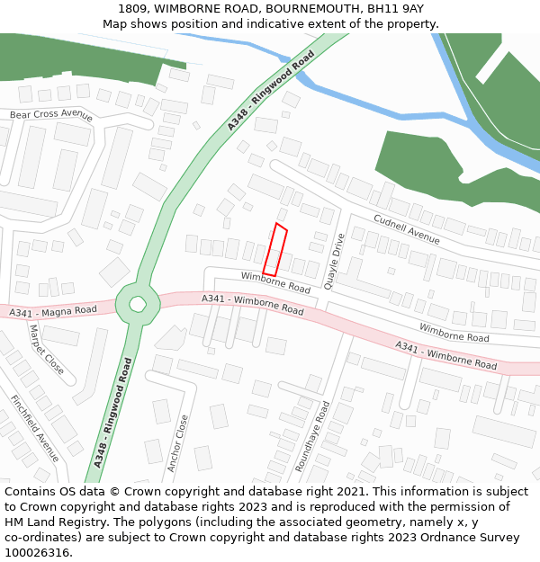 1809, WIMBORNE ROAD, BOURNEMOUTH, BH11 9AY: Location map and indicative extent of plot