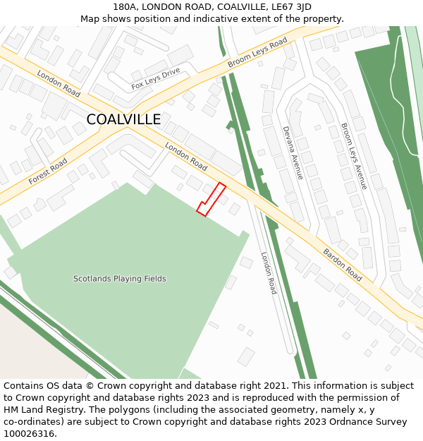 180A, LONDON ROAD, COALVILLE, LE67 3JD: Location map and indicative extent of plot
