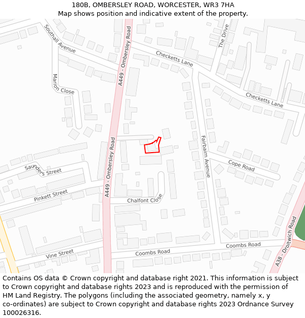 180B, OMBERSLEY ROAD, WORCESTER, WR3 7HA: Location map and indicative extent of plot