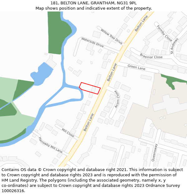 181, BELTON LANE, GRANTHAM, NG31 9PL: Location map and indicative extent of plot